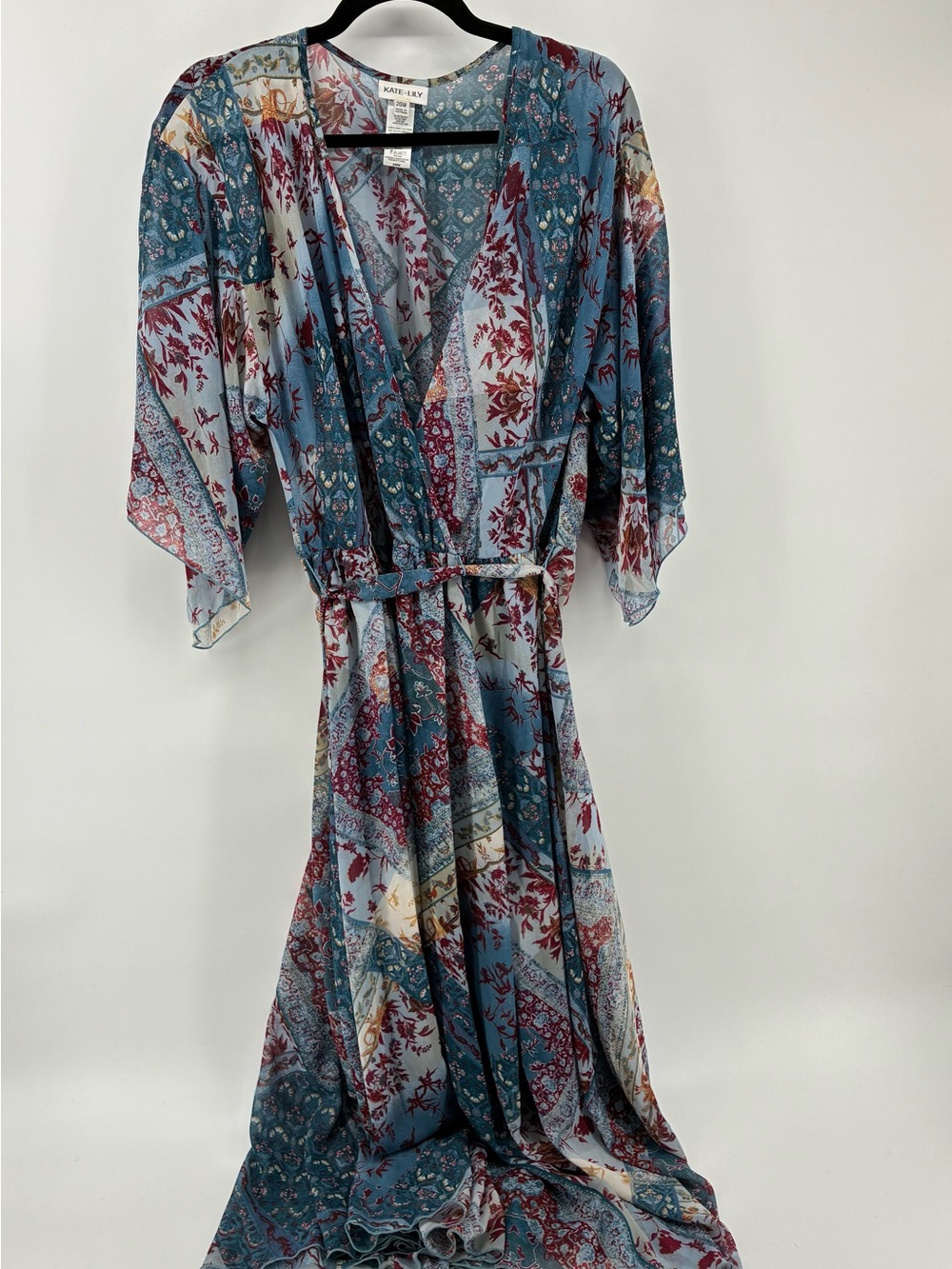Boho Blue Floral Patchwork Maxi Dress with Tie Waist - Picture 2 of 13